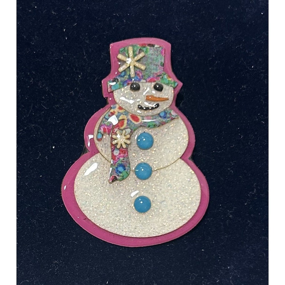 SNOWMAN BLUE BUTTONS Designs by Lucinda Pin Handcrafted Winter Scarf Snow